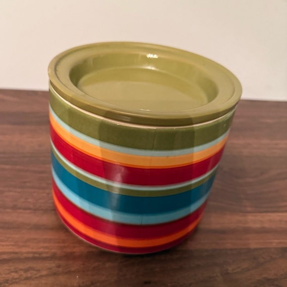 Pier 1 Imports Ceramic Canister With Lid Summer Stripes Ironstone Multicolor - Picture 1 of 5